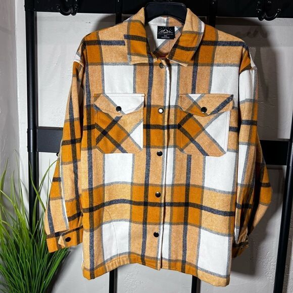 HFX Ladies’ Shirt Jacket plaid yellow size medium - Picture 6 of 16
